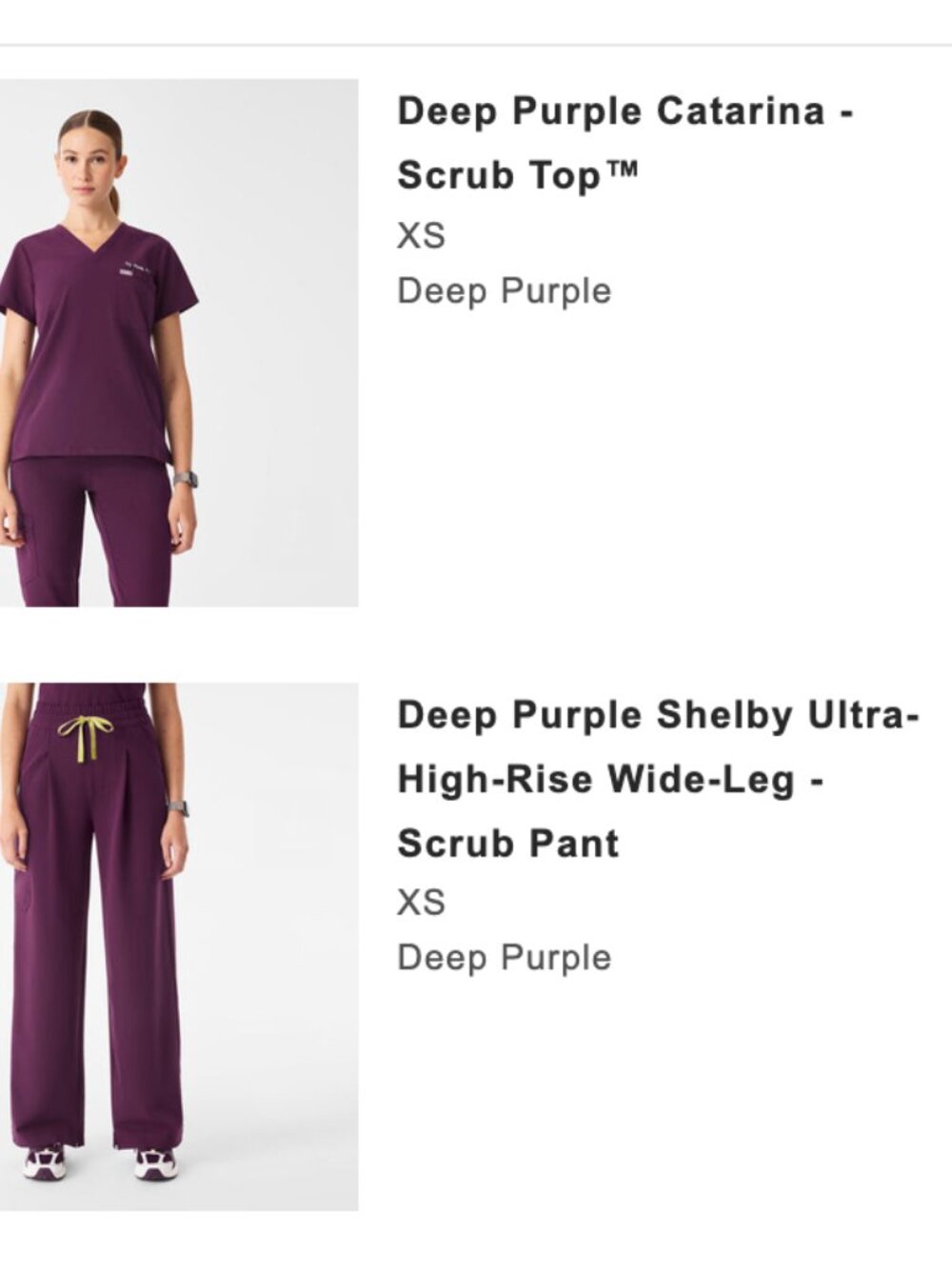 Figs XS Shelby Ultra Wide Leg Pants and Catarina Top NWT Deep Purple
